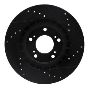 Honda S2000 Brake Rotor (1) - Front Left - R1 Concepts - Drilled & Slotted - Black - `00-`09